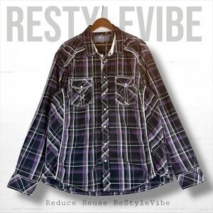 BKE Men’s Size 3XL Shirt Pearl Snap Closure Plaid Western Style Relaxed Fit